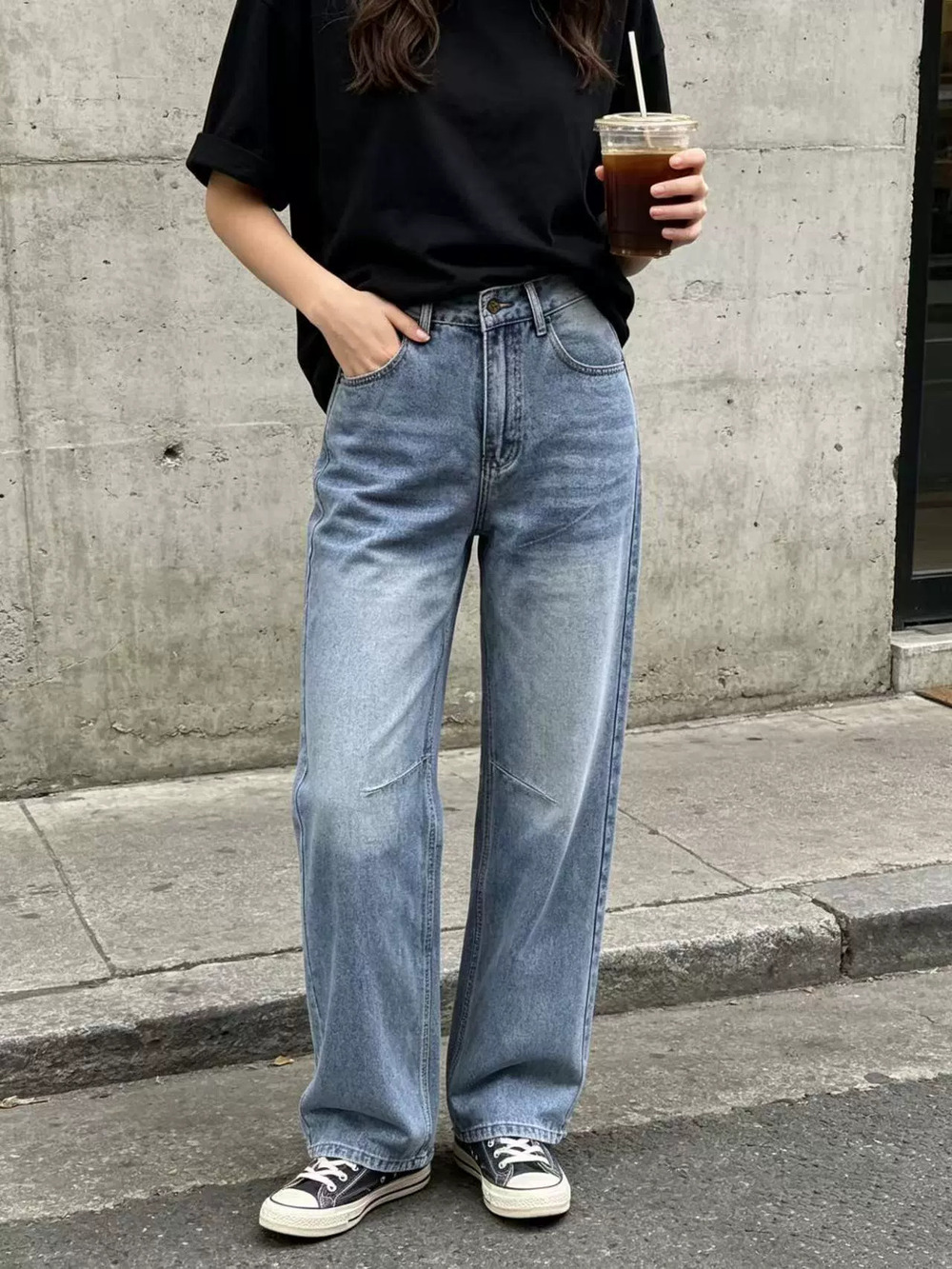 ZARA Women Casual Wide Leg Washed Jeans Loose Fit Fashion Denim Pants